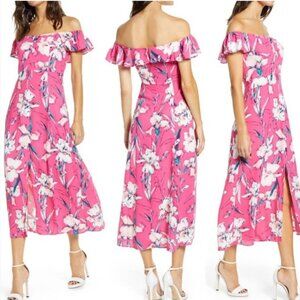 Leith Dress Floral Pink Sweetheart Neckline Midi Cocktail Casual Spring NWT XS